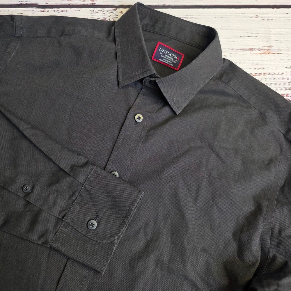 UNTUCKit Black Stone WF Slim Fit Button Up Shirt Mens Medium Long Sleeve Pulls